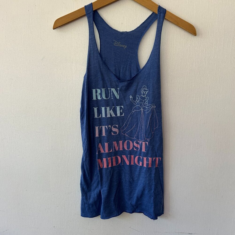 Disney Tank Top Womens Medium Blue‎ Run Like Midnight Cinderella Racerback